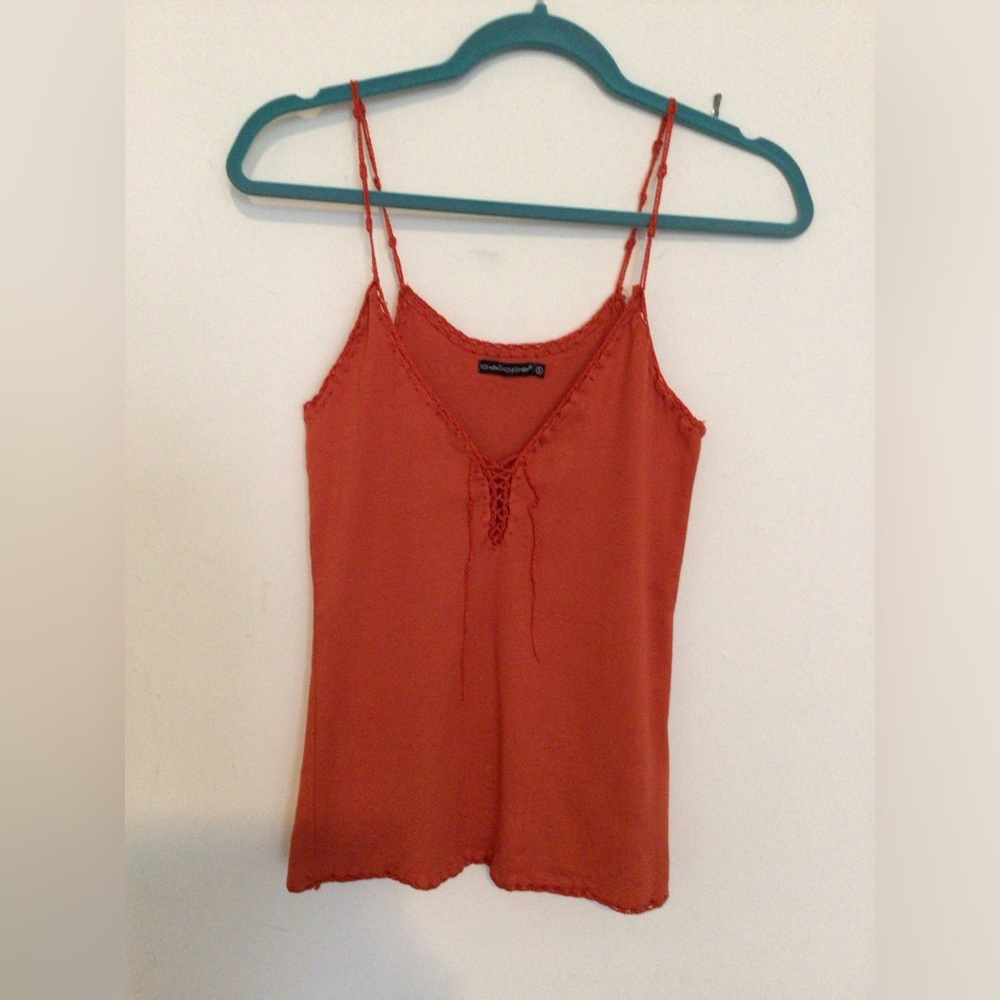 V-neck Cotton and Crochet Red Tank Top in Sz S